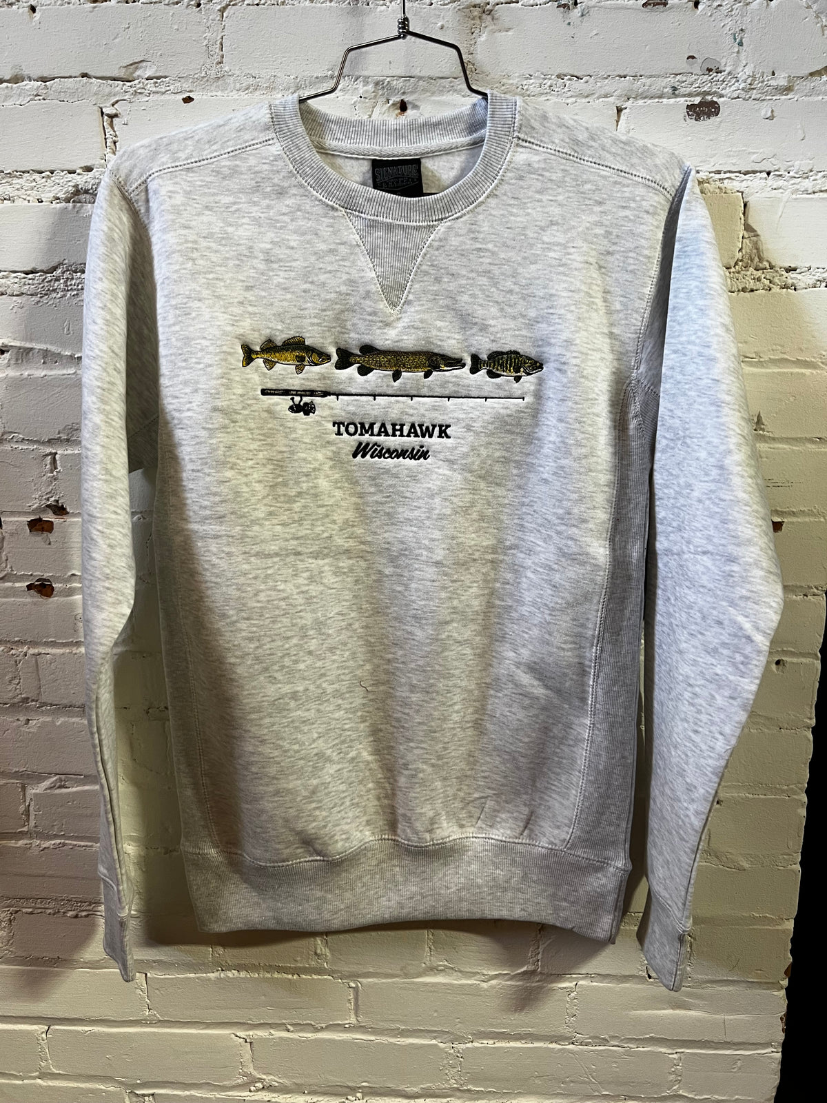 Tomahawk Embroidered Fish Heathered Crewneck