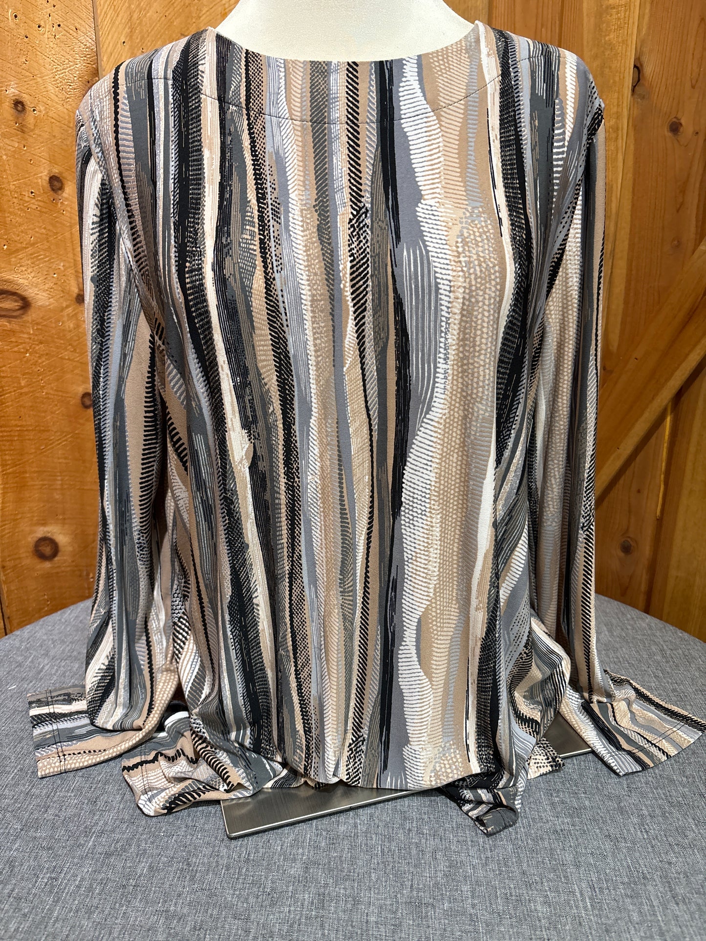 Southern Lady Long Sleeve Striped Sweet Cream Black Top