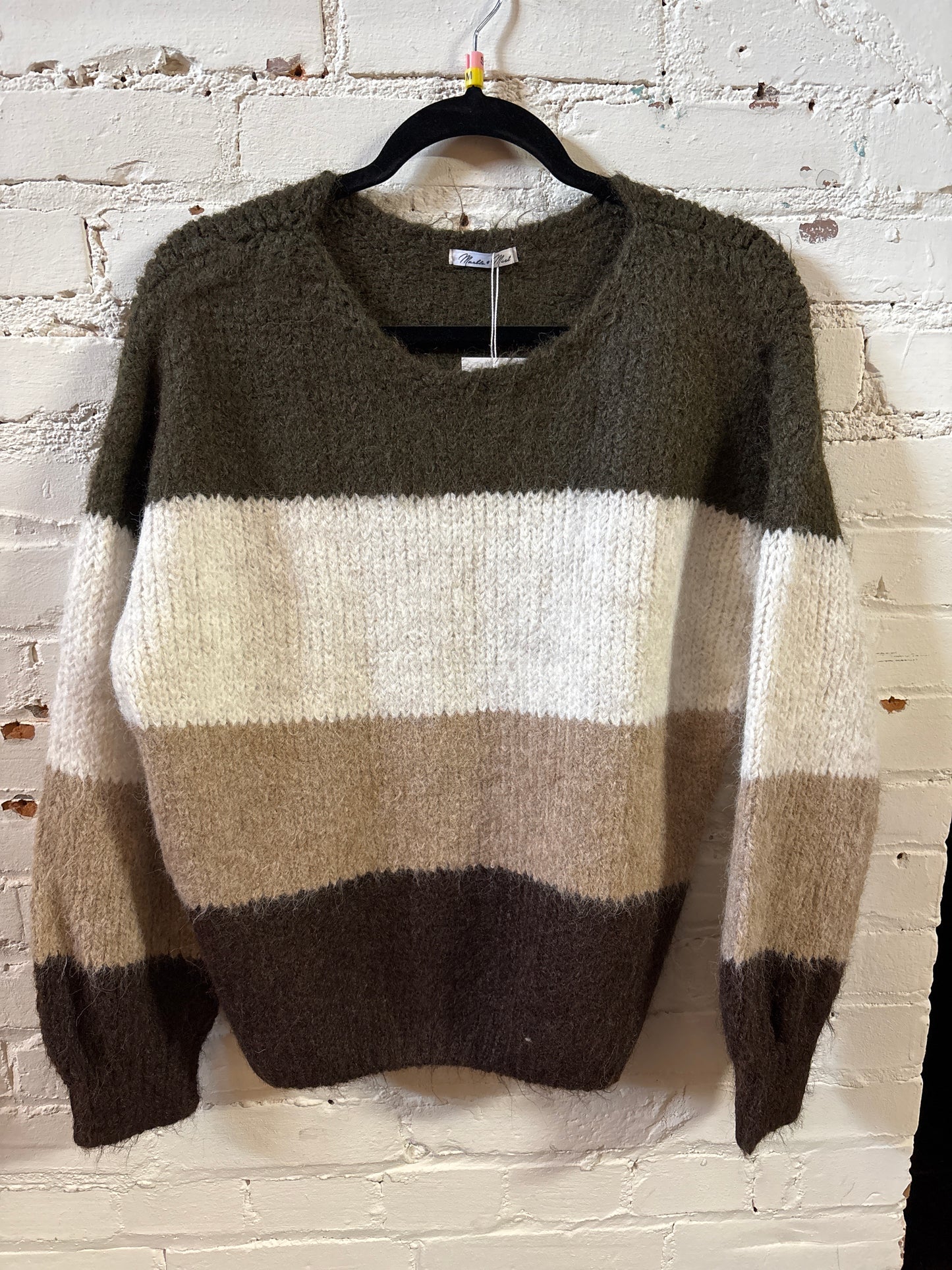 Marble & Mist Green Striped Pullover Sweater