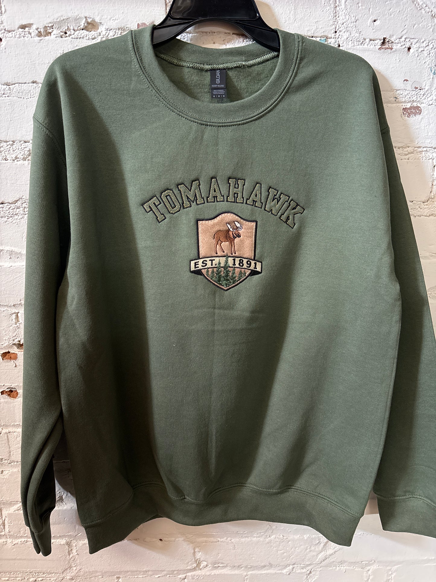 Tomahawk Embroidered Moose Patch Crewneck