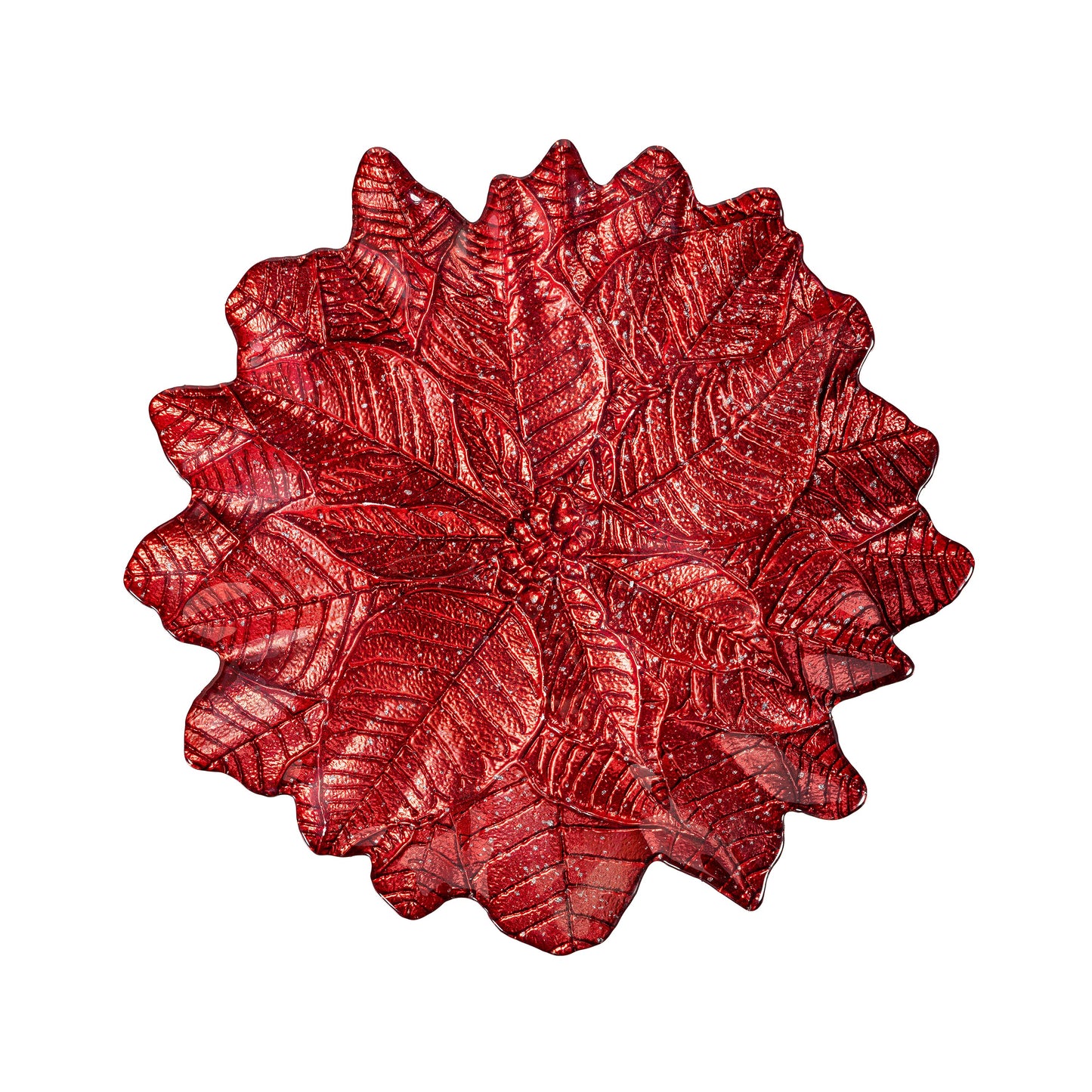 Holiday Poinsettia Glass Serving Dish