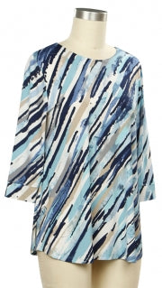 3/4 Sleeve Blue Diagonal Stripe Top