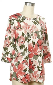 3/4 Sleeve Floral Print Top