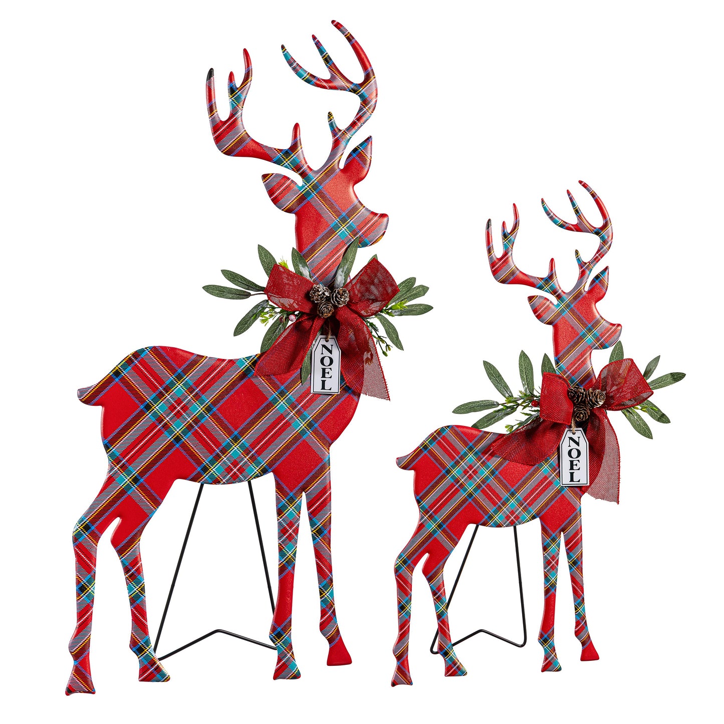 Plaid Reindeer Metal Garden Statue