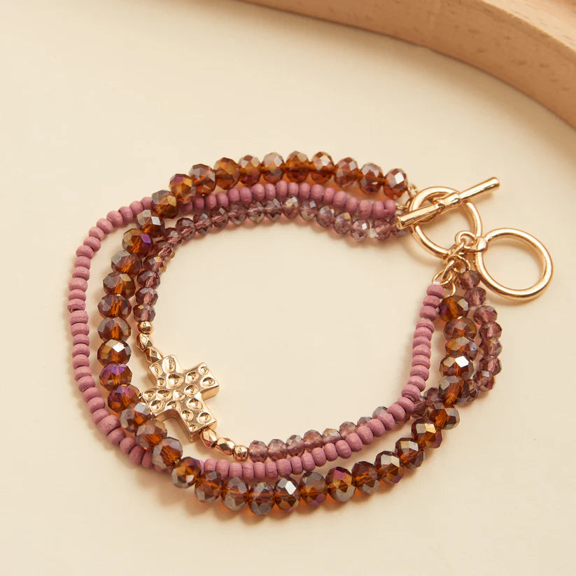 Estee Cross Glass Bead Toggle Bracelet
