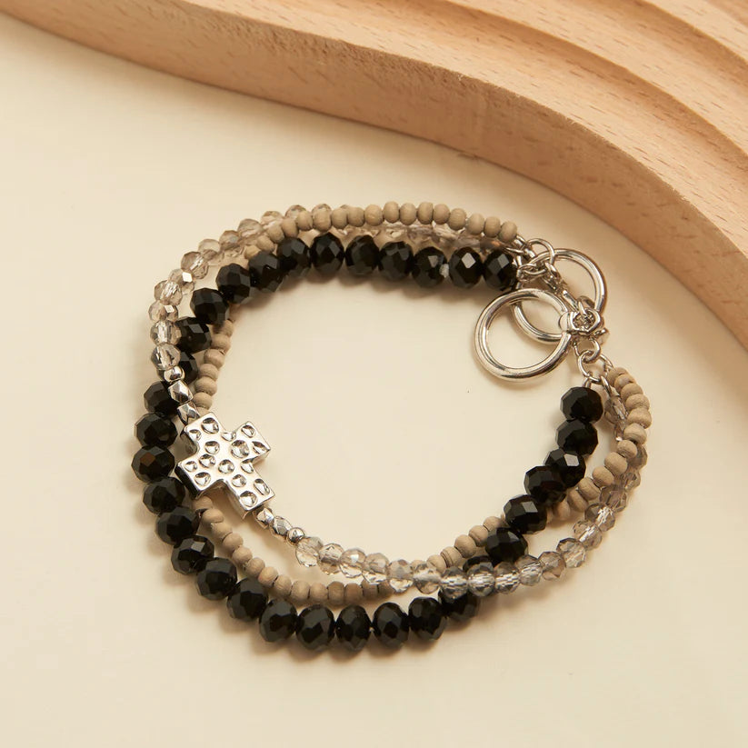 Estee Cross Glass Bead Toggle Bracelet