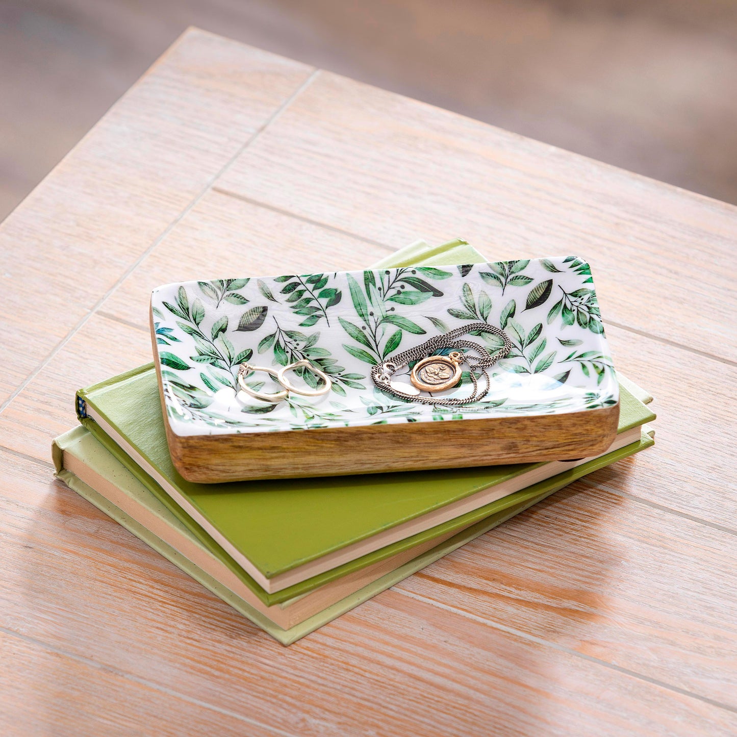 Olive Oasis Wood Trinket Tray