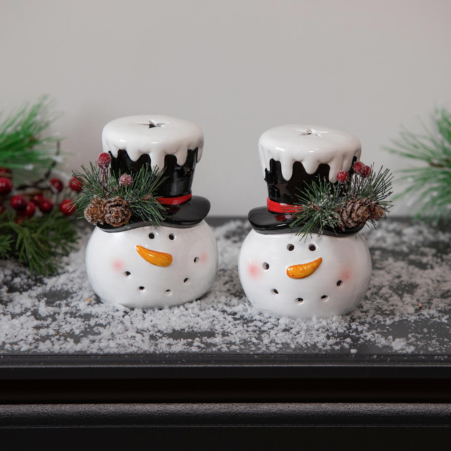 Ceramic Snowman Head LED Table Decor