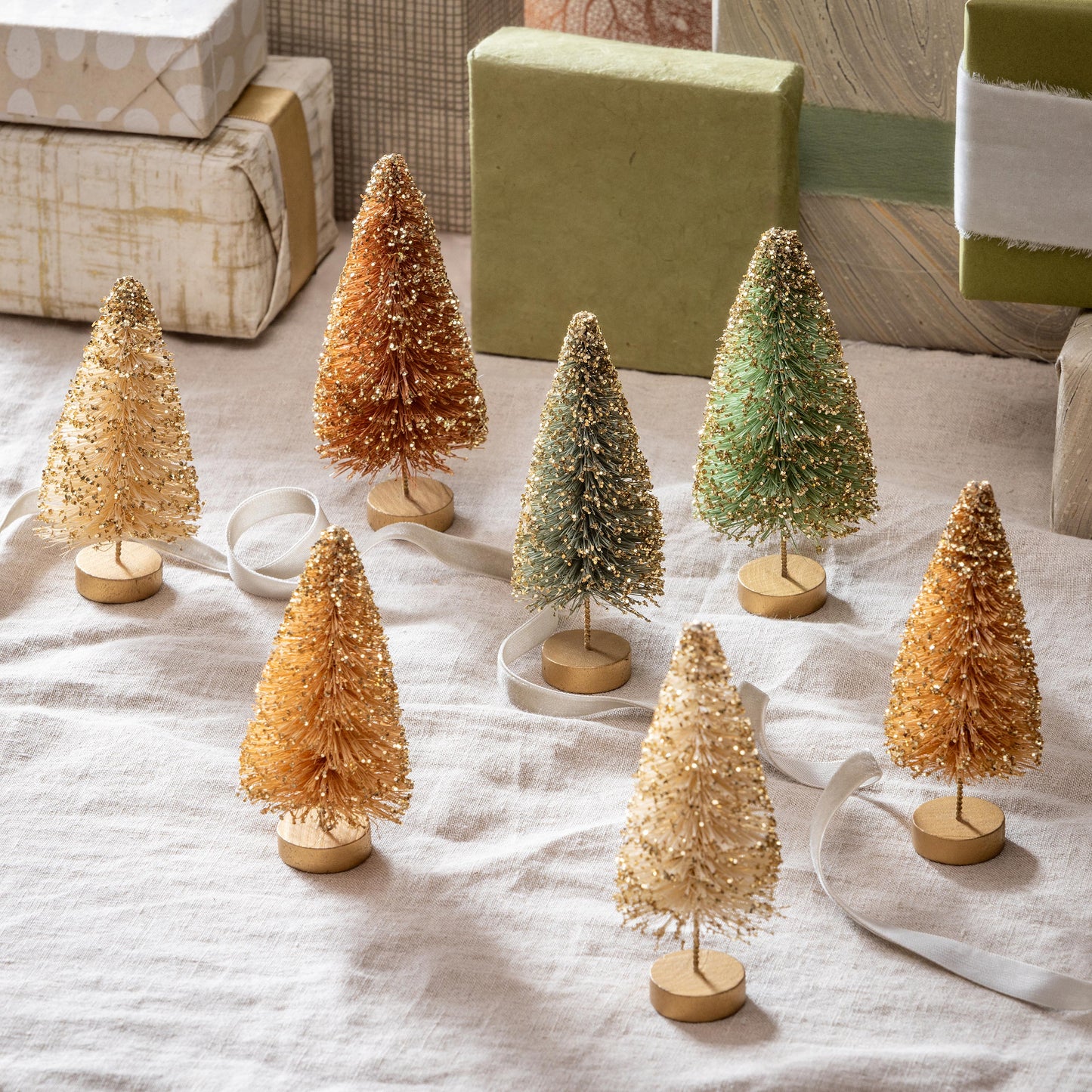 Shades of Green Tree Set Table Decor (Set of 7)