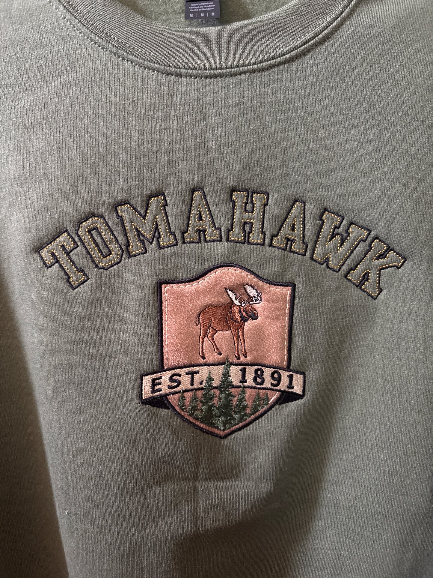 Tomahawk Embroidered Moose Patch Crewneck