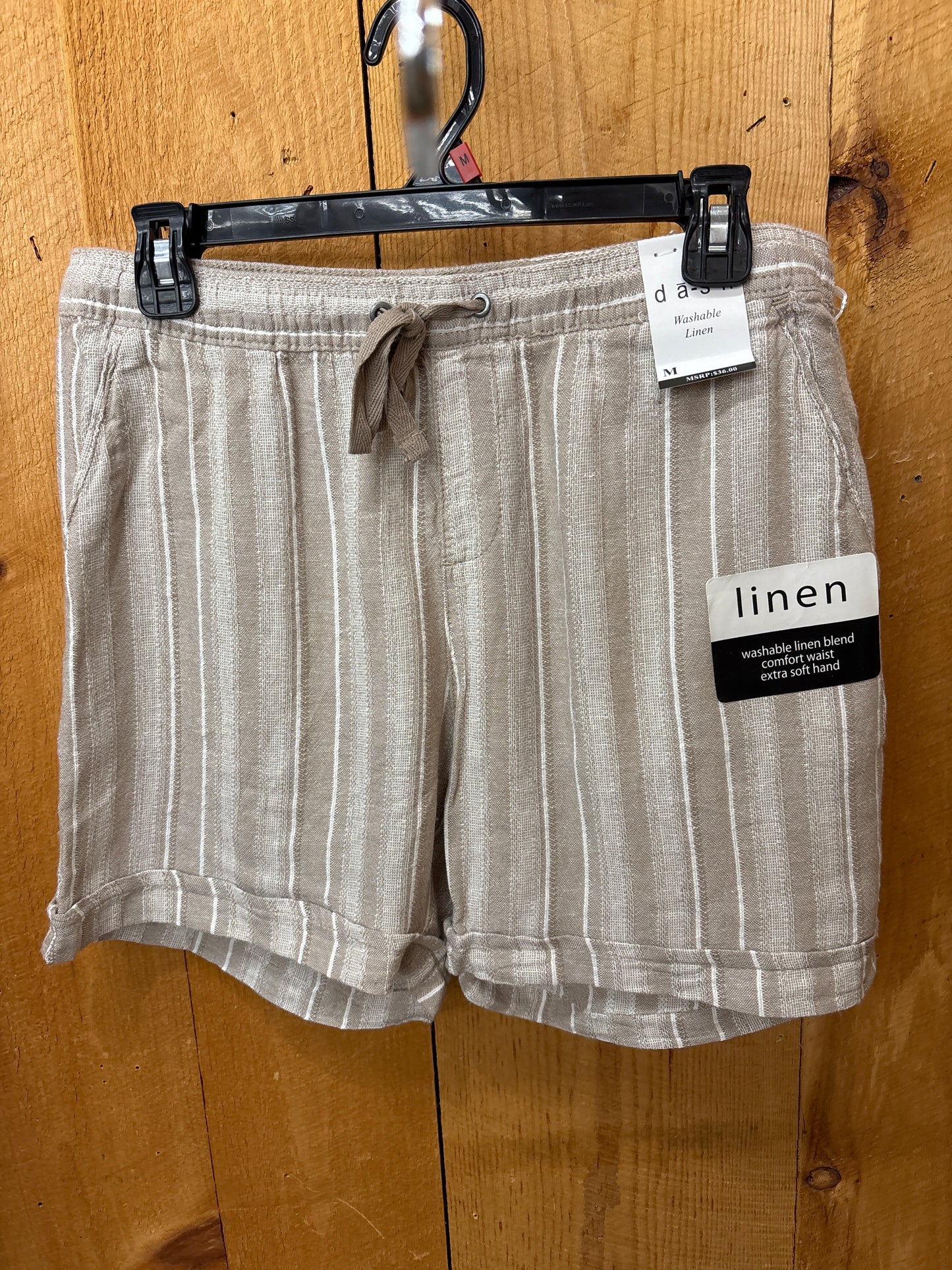 Women's Drawstring Taupe Striped Short