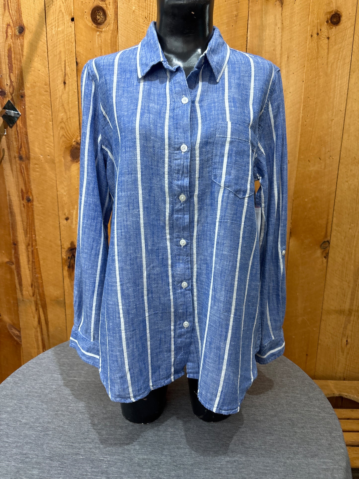 Long Sleeve Blue Striped Blouse