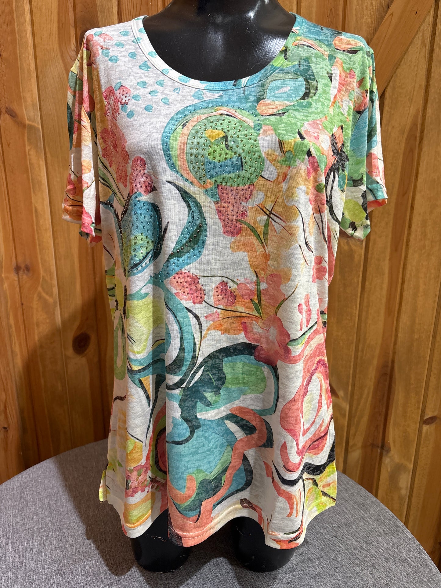 Short Sleeve Bright Watercolor Floral Tee