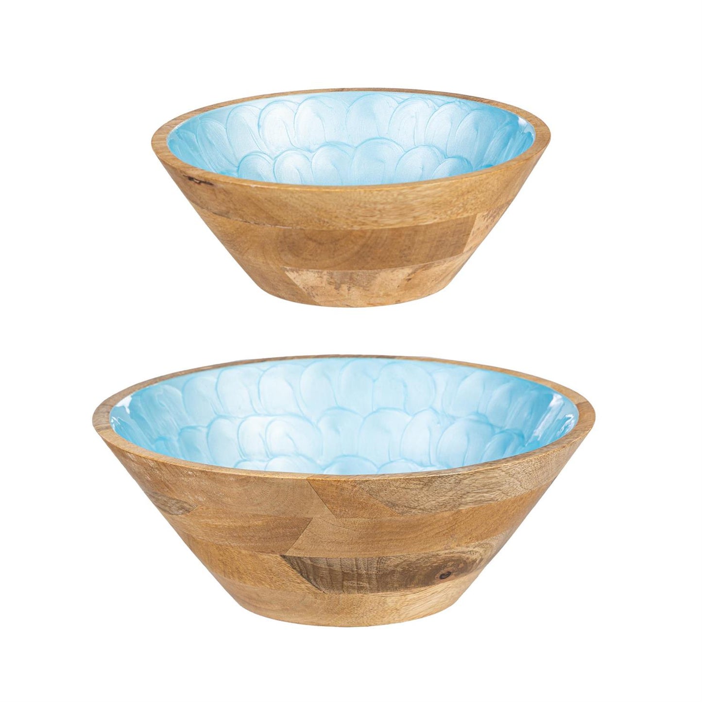 Blue Coastal Scalloped Wood Bowls