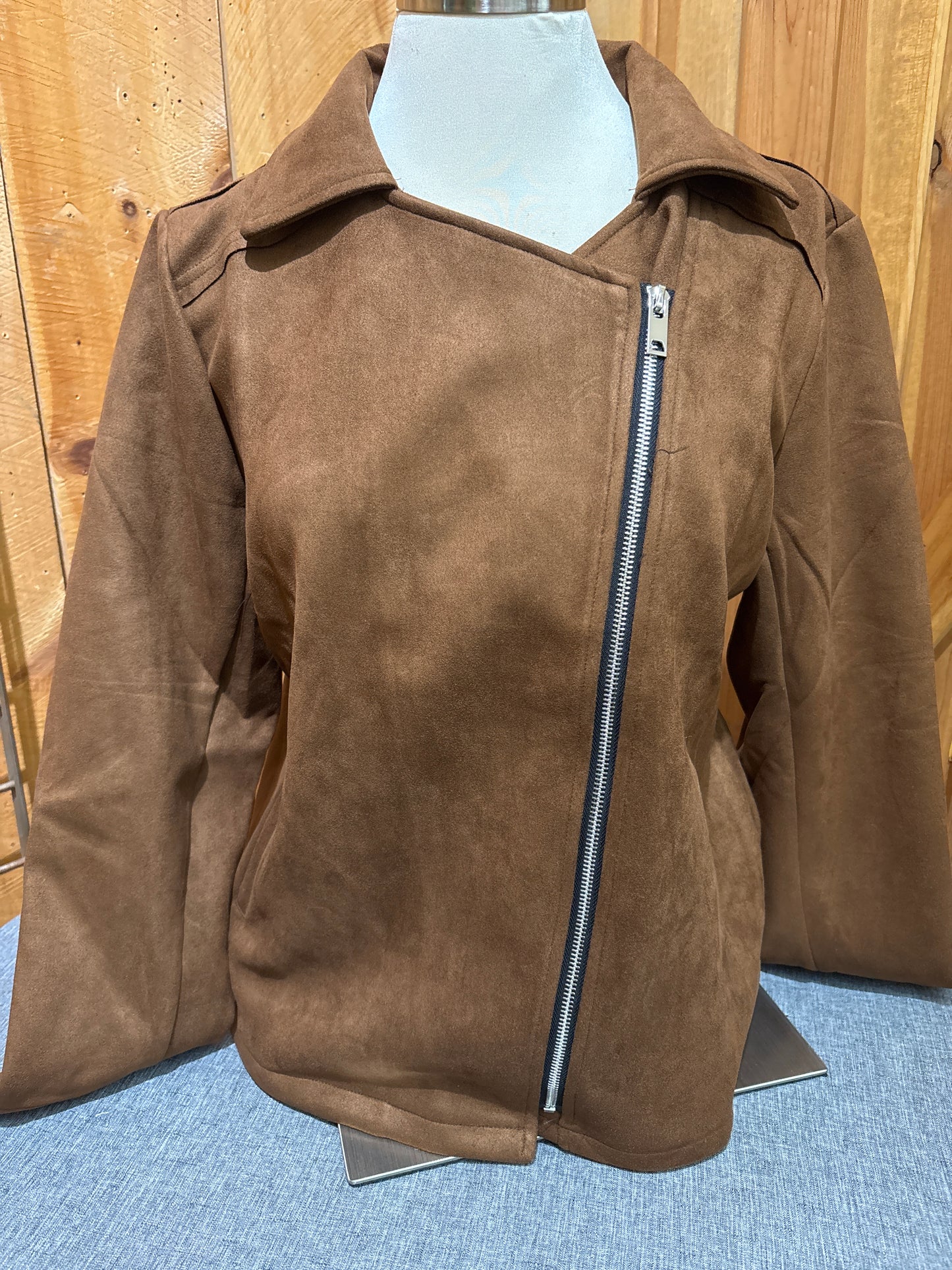 Creation Asymmetrical Zipper Suede Jacket