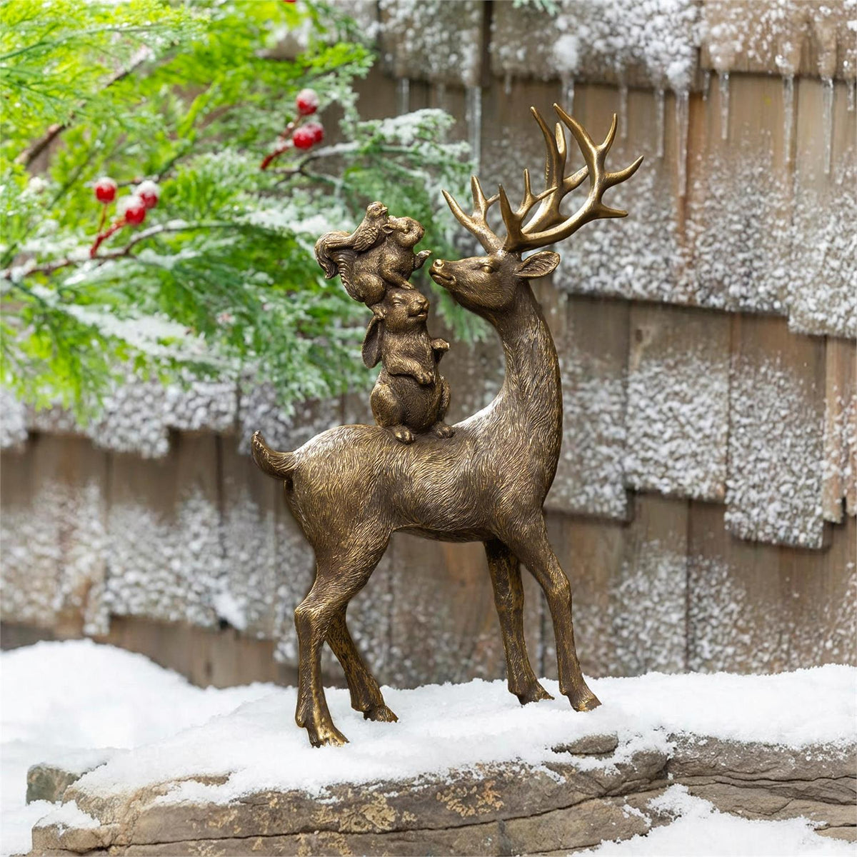 Winter Grove Standing Deer W/ Squirrel & Rabbit