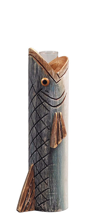 Wooden Fish Vase With Glass
