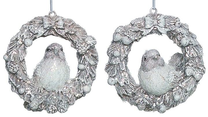 Winter Bird In Wreath Ornament