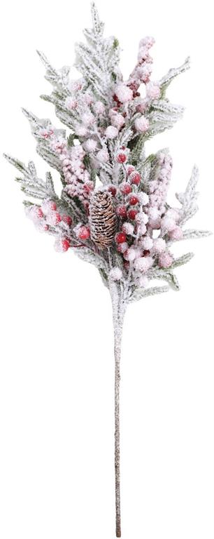 Frosted Cedar With Pinecone and Berry Spray