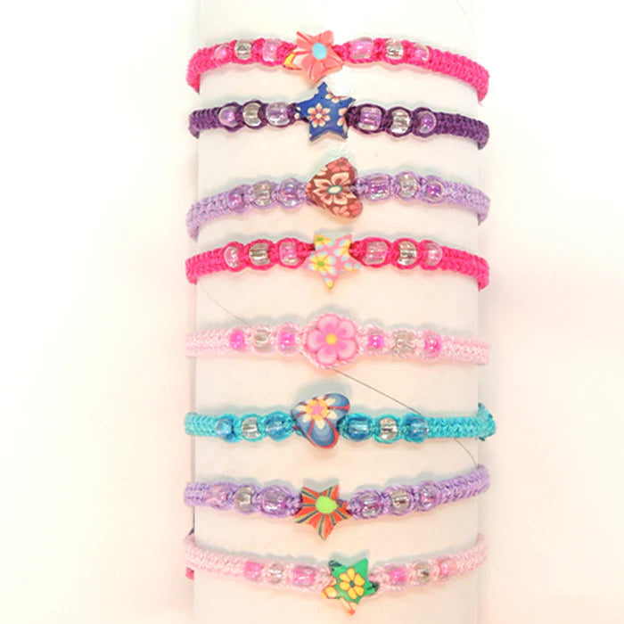 Girls Woven Cord Multicolor Flower Bracelets