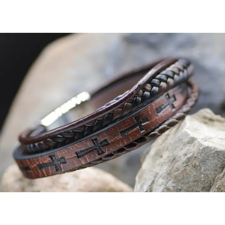 Men's Cross Leather Bracelets