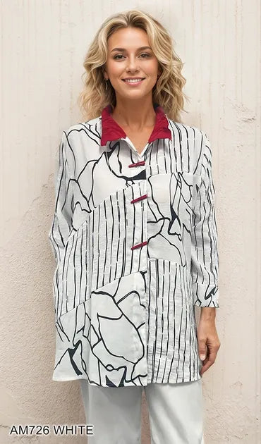 Creation Red Wire Collar Contrast Top