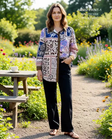 Creation Suede Detail Print Top