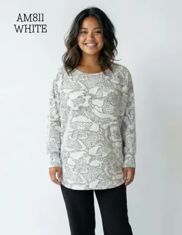 Creation White Print Long Sleeve Top