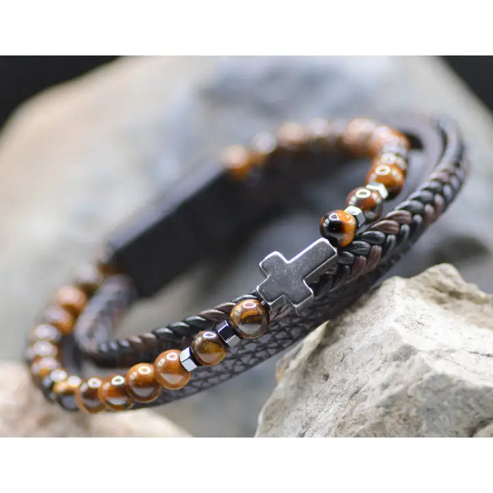 Men's Cross Leather Bracelets