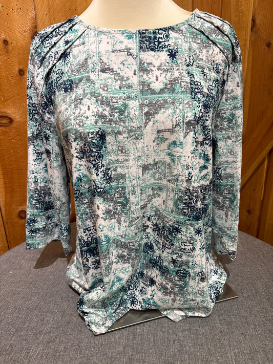 N Touch Indigo Tempo Textured Print Top
