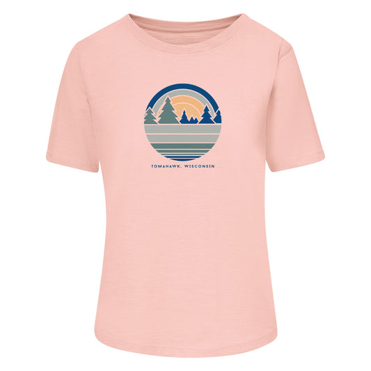 Tomahawk Wisconsin Watercolor Print Ladies T-Shirt