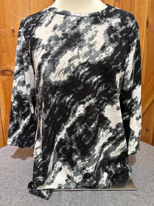 Creation Black Tie-Dye Long Sleeve Print Top