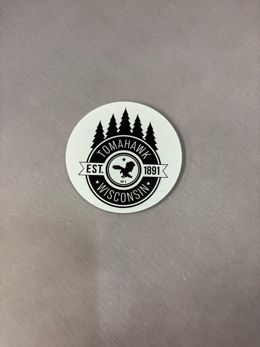 Round White Tomahawk Magnet