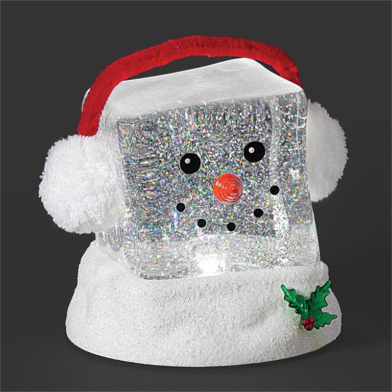 Snowman With Ear Muffs Lighted Swirl Cube