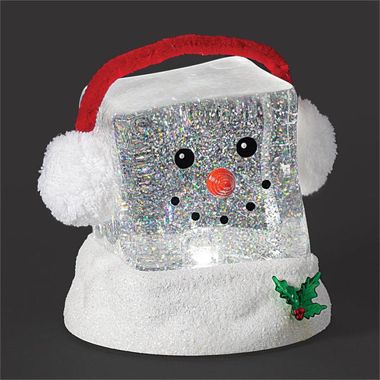 Snowman With Ear Muffs Lighted Swirl Cube