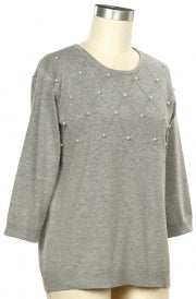 N Touch 3/4 Sleeve Solid Diamond Stitch Sweater