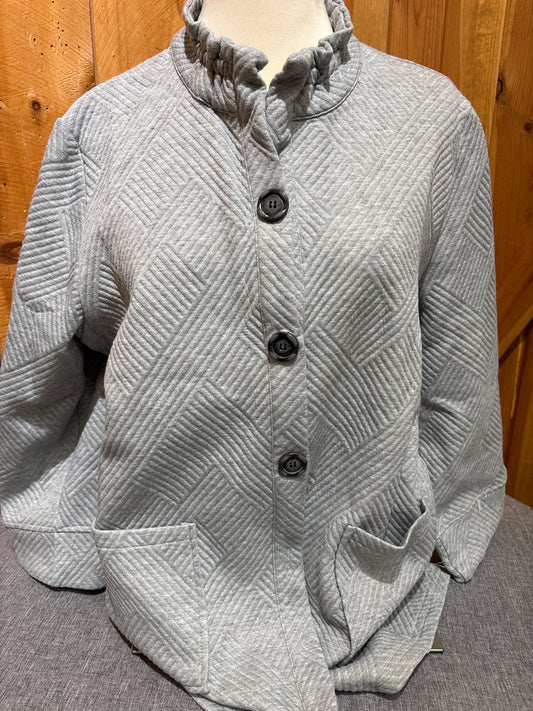 Creation Open Neck Button Grey Stripe Top