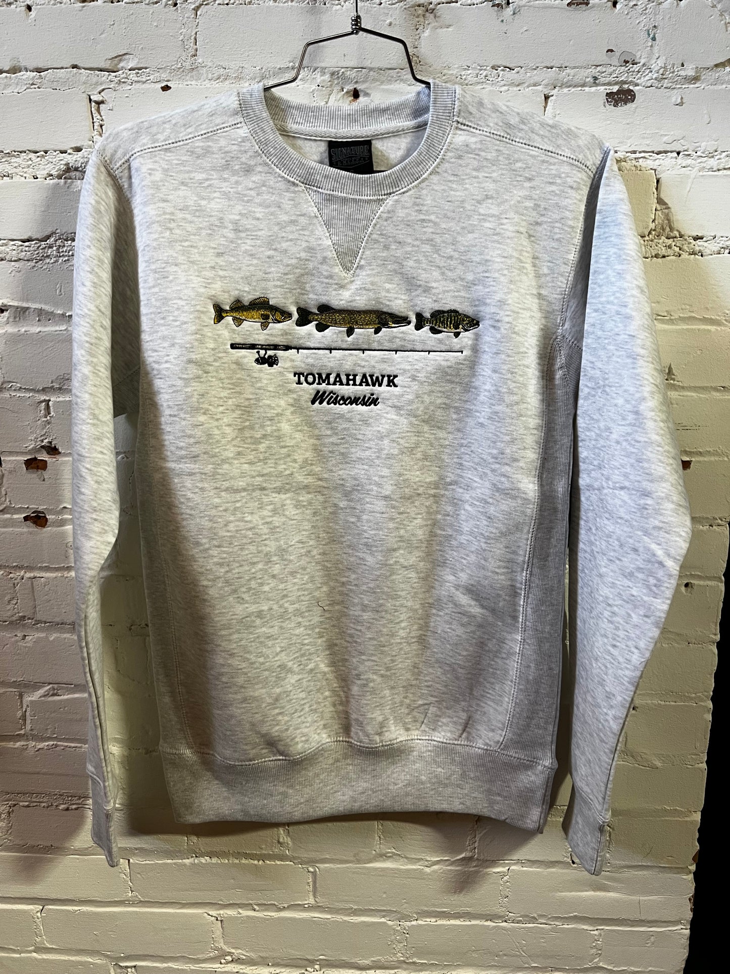 Tomahawk Embroidered Fish Heathered Crewneck