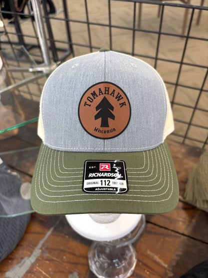 Richardson Snapback Trucker Cap- Tomahawk Wisconsin with Tree Leather Patch