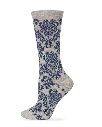 Wise Blend Ladies Merino Wool Damask Crew Sock