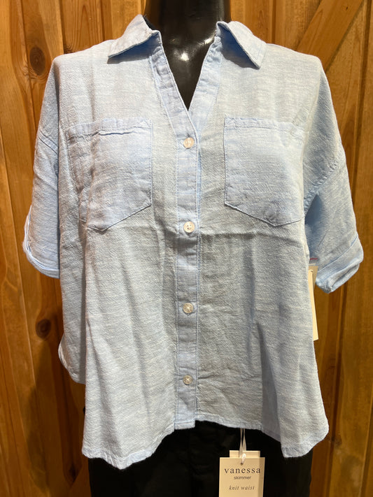 Dash Linen Short Sleeve Cropped 2 Pocket Blouse