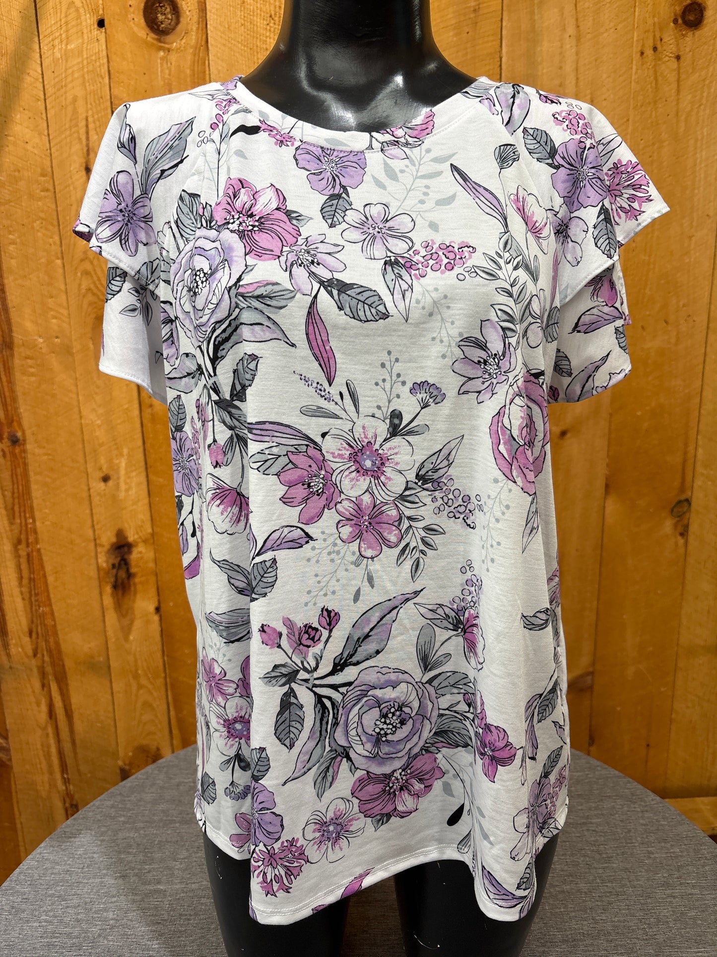 Flutter Sleeve Purple Floral Print Top