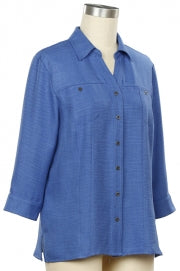 3/4 Sleeve Blue Button Up