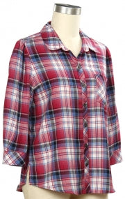 Southern Lady 3/4 Sleeve Plaid Blouse
