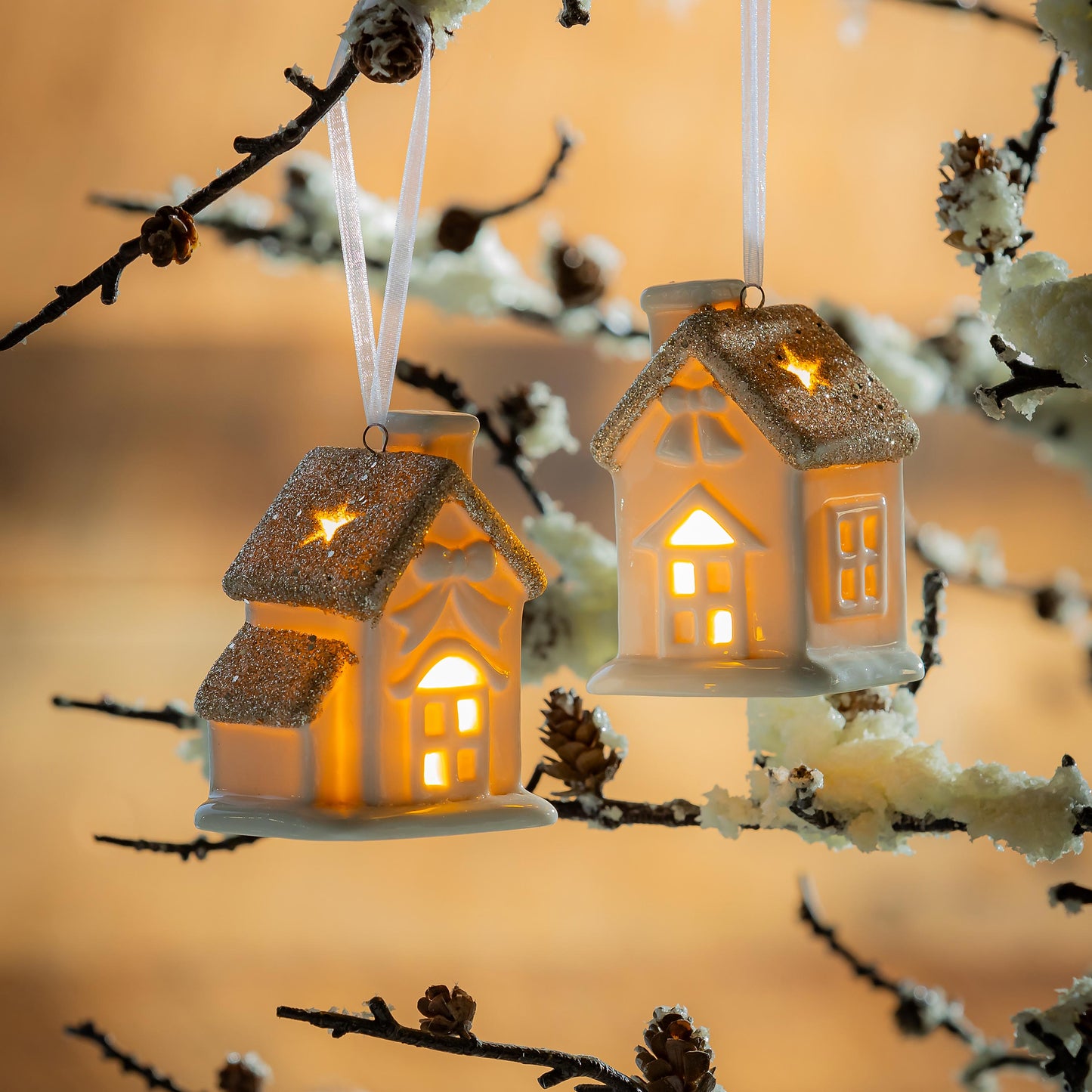 Stoneware House LED Ornament