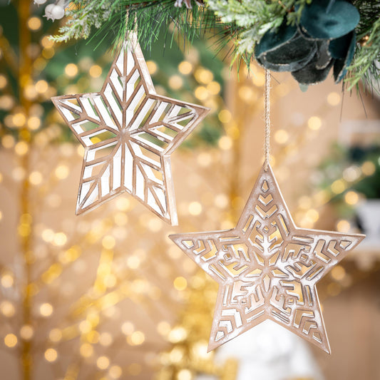 Snowflake Star Wood Ornament