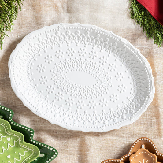 White Embossed Ceramic Platter