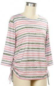 N Touch 3/4 Sleeve Striped Tie Top