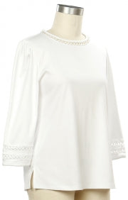 N Touch 3/4 Sleeve Marilyn Solid White Top