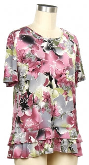 N Touch Short Sleeve Floral Print Top
